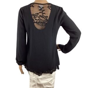 Cabi Tempest Lace Blouse Size XS Black Long Sleeve